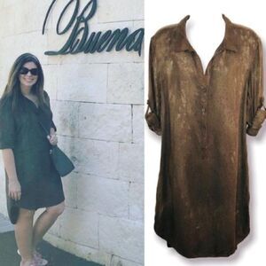 Bella Dahl Paint Splatter Faded High Low Tunic Dress Brown S